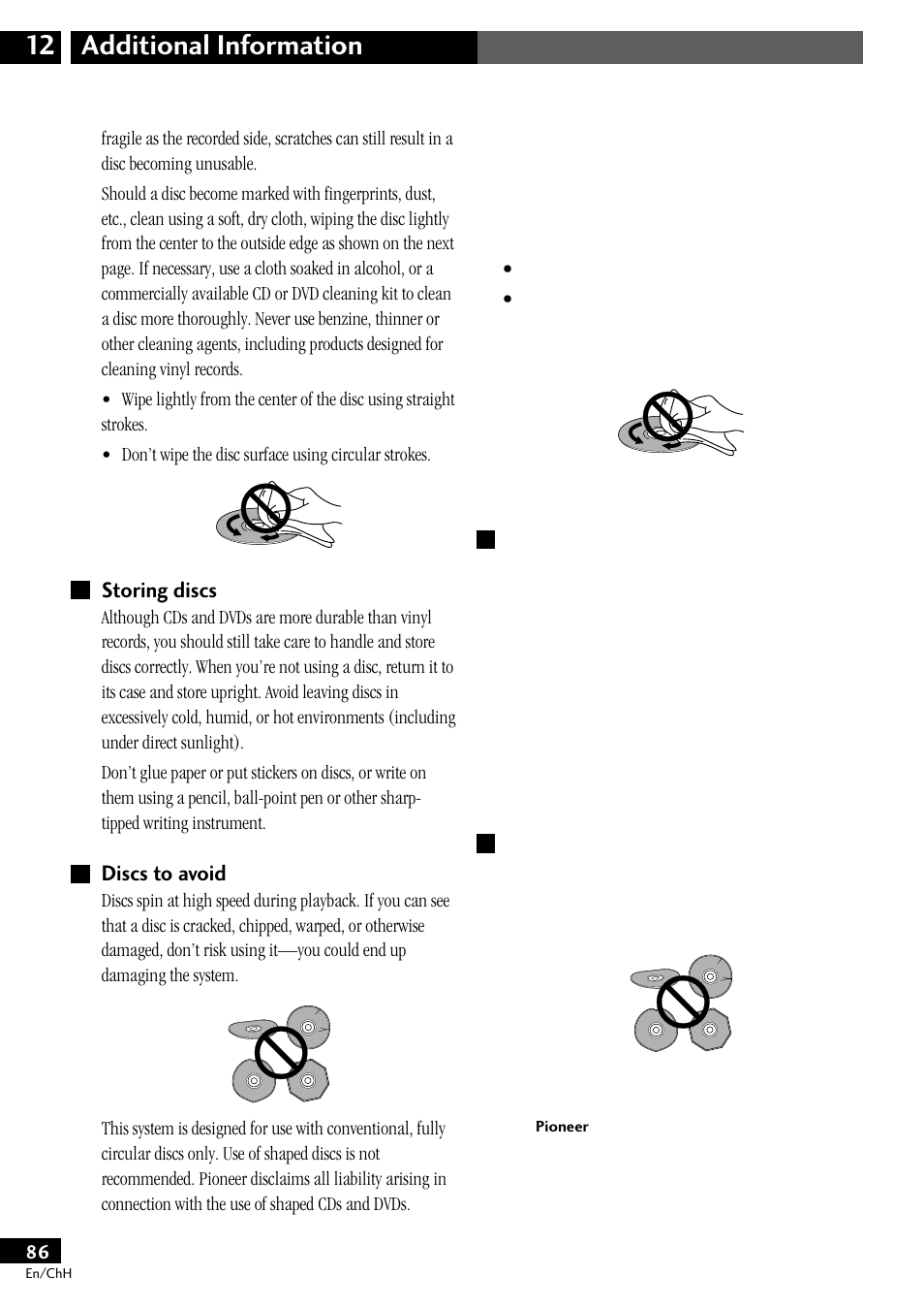 Storing discs discs to avoid, Additional information 12 | Pioneer S-DV77ST User Manual | Page 86 / 100