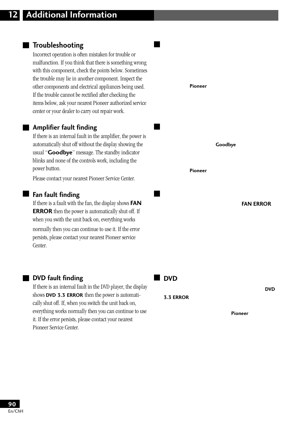 Troubleshooting, Additional information 12 | Pioneer S-DV77ST User Manual | Page 90 / 100