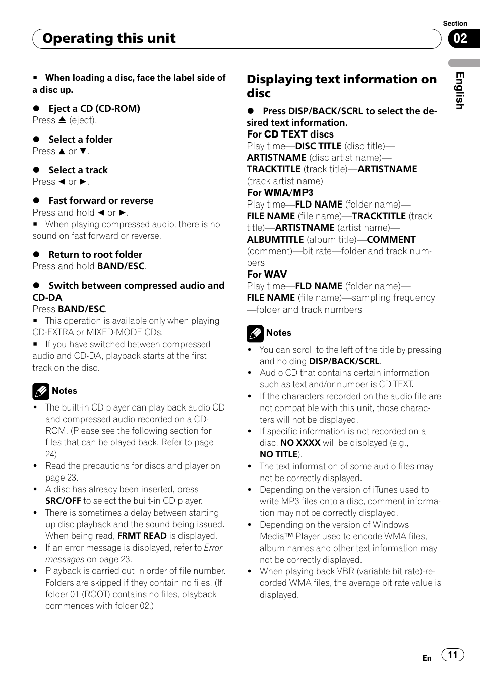 Displaying text information on disc 11, Operating this unit, Displaying text information on disc | Pioneer DEH-2100IB User Manual | Page 11 / 84