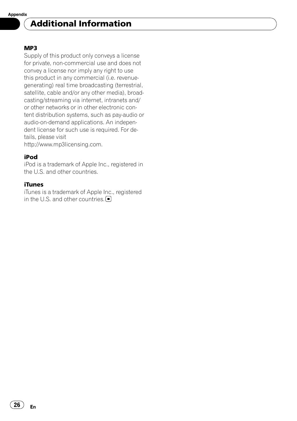 Additional information | Pioneer DEH-2100IB User Manual | Page 26 / 84