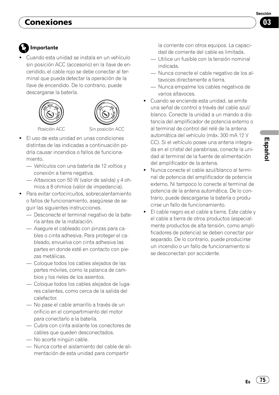 Conexiones, Español | Pioneer DEH-2100IB User Manual | Page 75 / 84