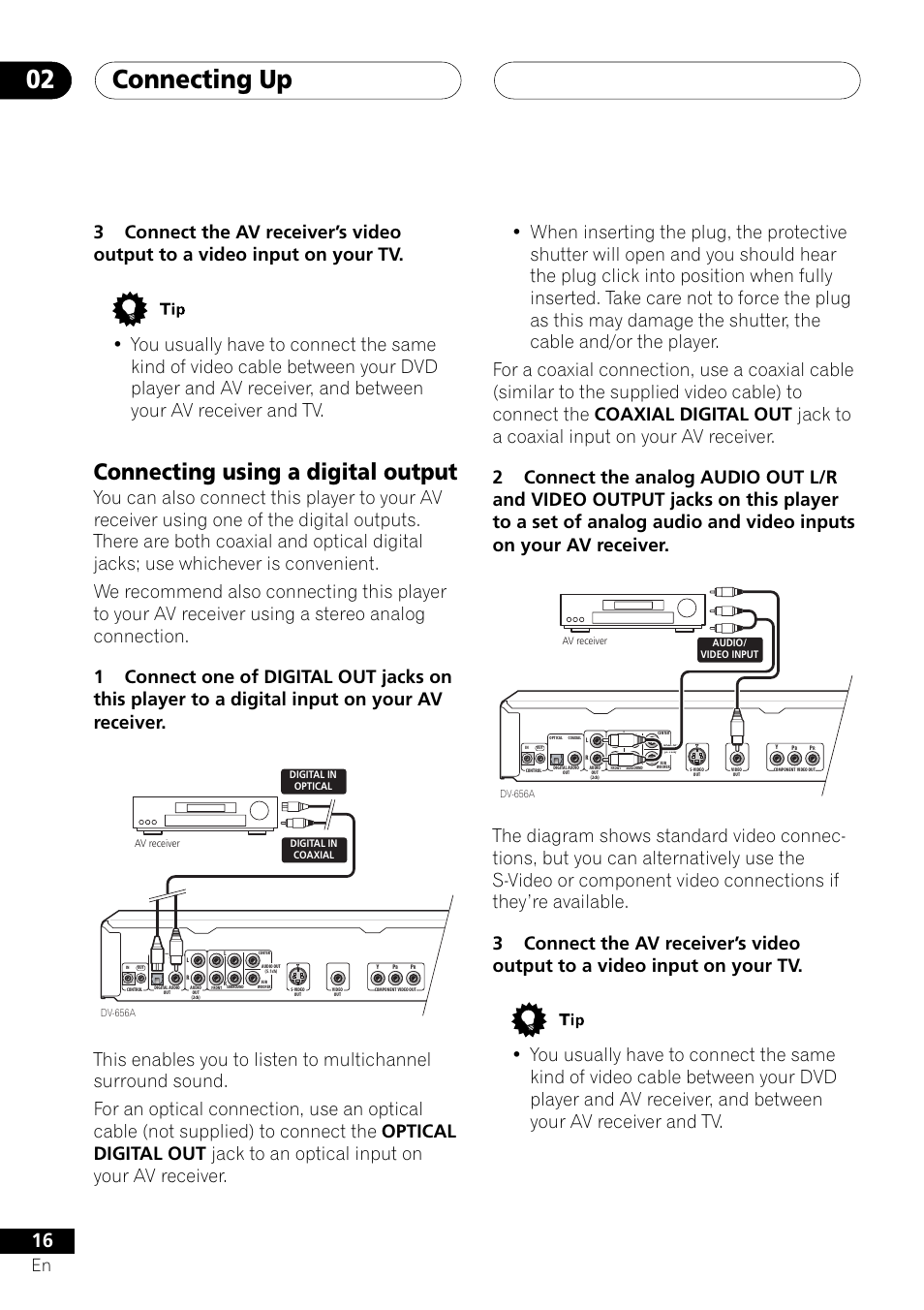 Connecting using a digital output, Connecting up 02 | Pioneer DV-656A User Manual | Page 16 / 80