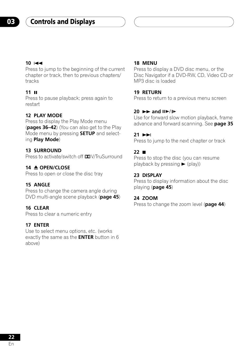 Controls and displays 03 | Pioneer DV-656A User Manual | Page 22 / 80