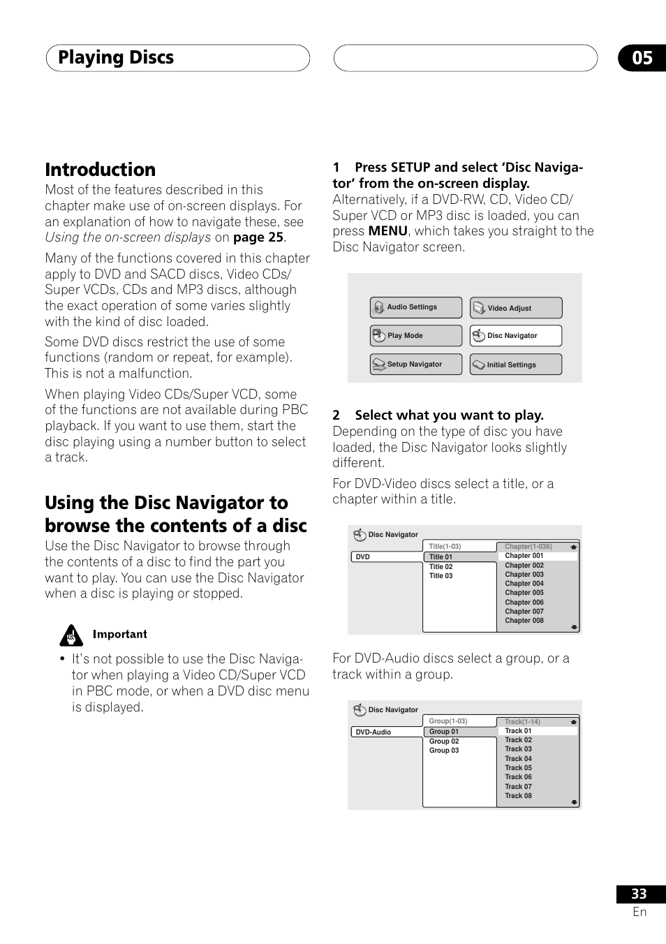 Playing discs 05, Introduction | Pioneer DV-656A User Manual | Page 33 / 80