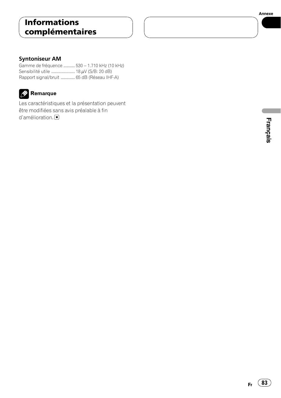 Informations complémentaires | Pioneer DEH-P360 User Manual | Page 83 / 124