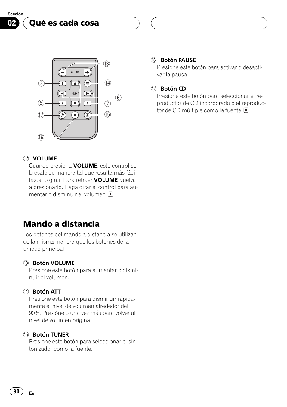 Mando a distancia 90, Mando a distancia, Qué es cada cosa | Pioneer DEH-P360 User Manual | Page 90 / 124