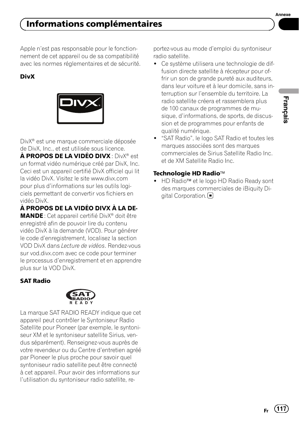 Informations complémentaires | Pioneer MVH-P8200BT User Manual | Page 117 / 184