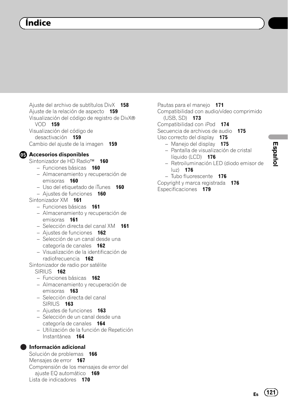 Índice | Pioneer MVH-P8200BT User Manual | Page 121 / 184