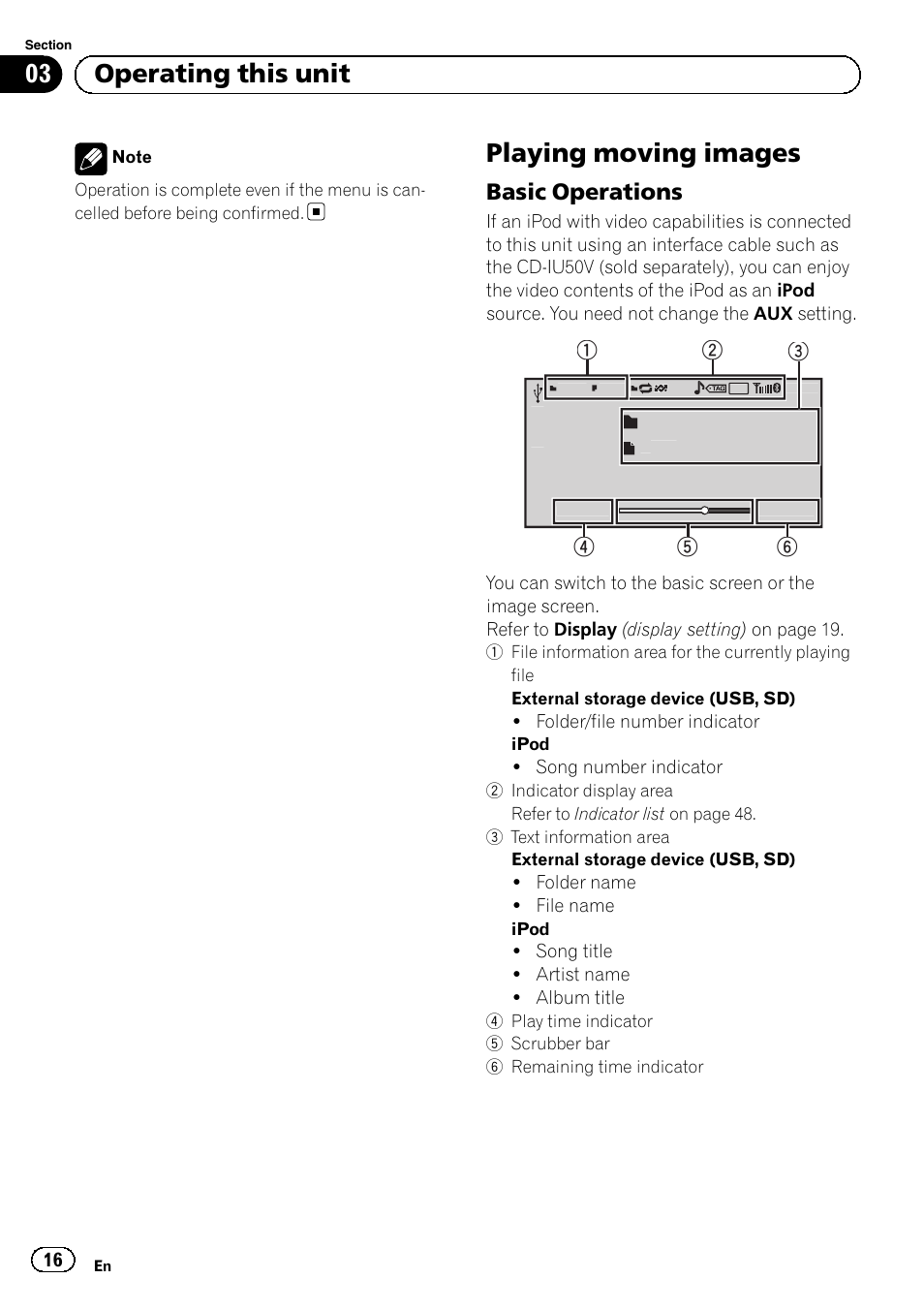 Playing moving images, Basic operations 16, 03 operating this unit | Basic operations | Pioneer MVH-P8200BT User Manual | Page 16 / 184