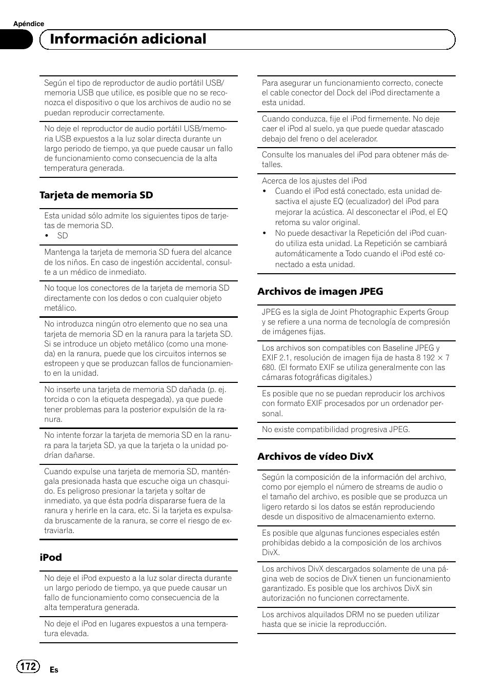 Información adicional | Pioneer MVH-P8200BT User Manual | Page 172 / 184