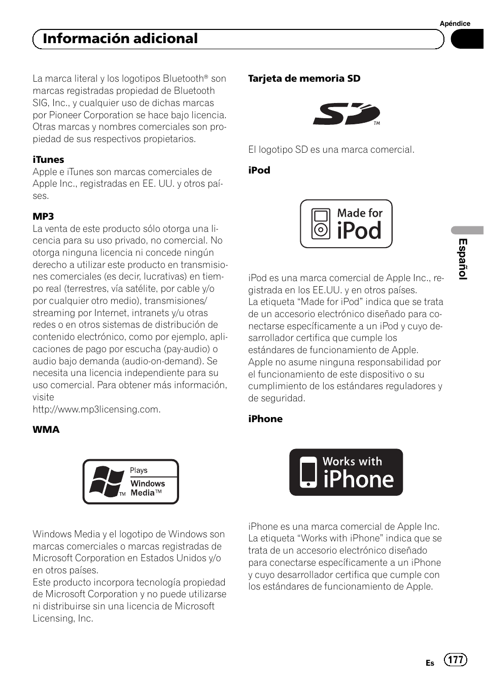 Información adicional | Pioneer MVH-P8200BT User Manual | Page 177 / 184