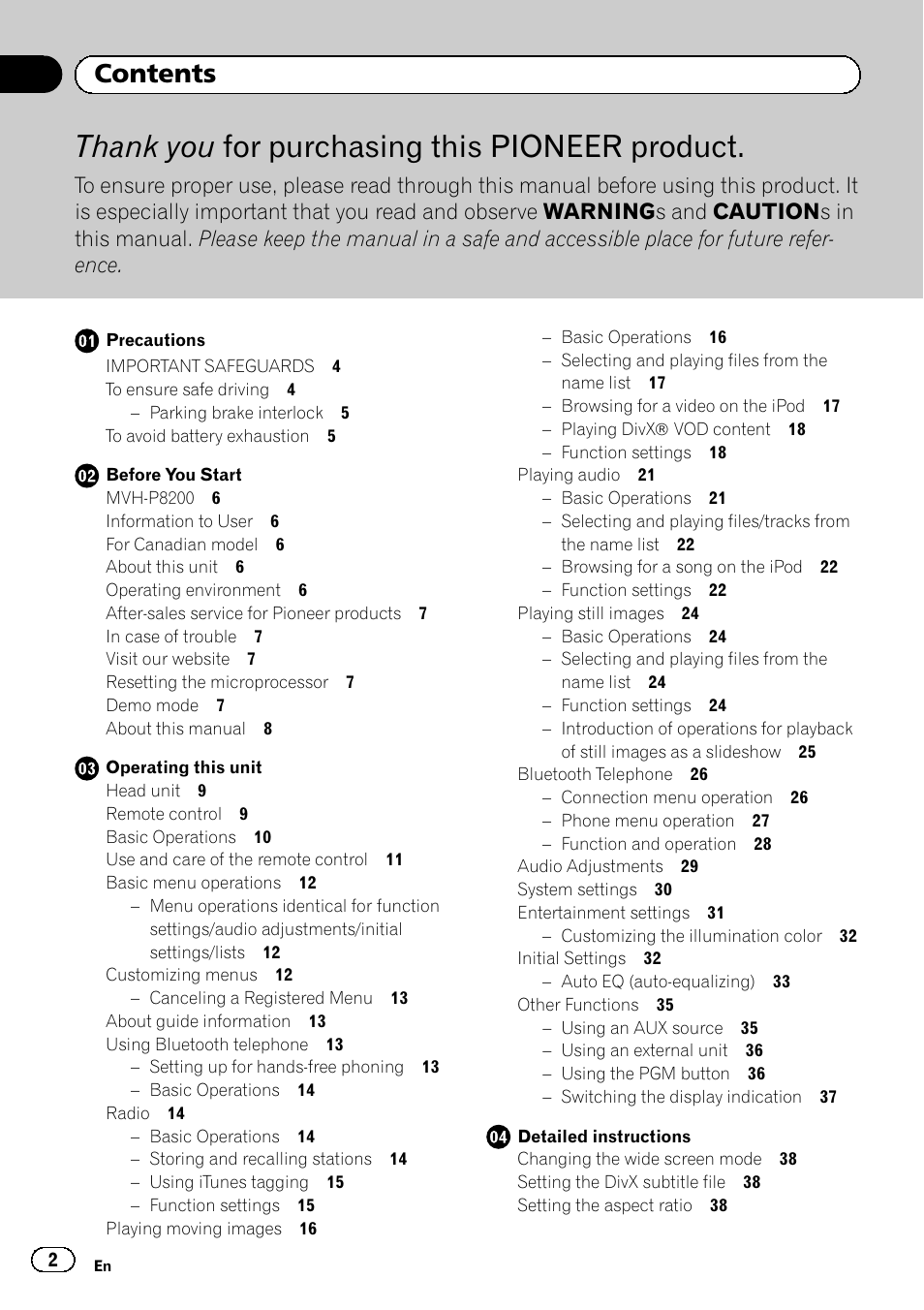 Pioneer MVH-P8200BT User Manual | Page 2 / 184