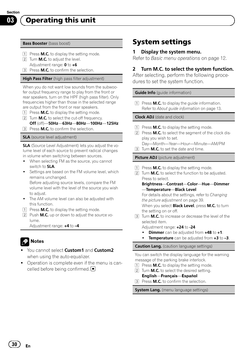 System settings, 03 operating this unit | Pioneer MVH-P8200BT User Manual | Page 30 / 184