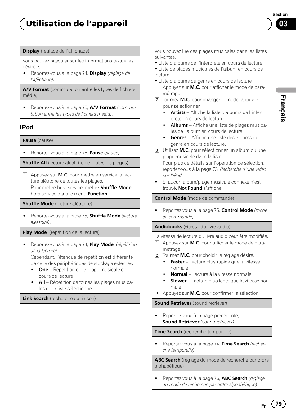 03 utilisation de l ’appareil, Français | Pioneer MVH-P8200BT User Manual | Page 79 / 184