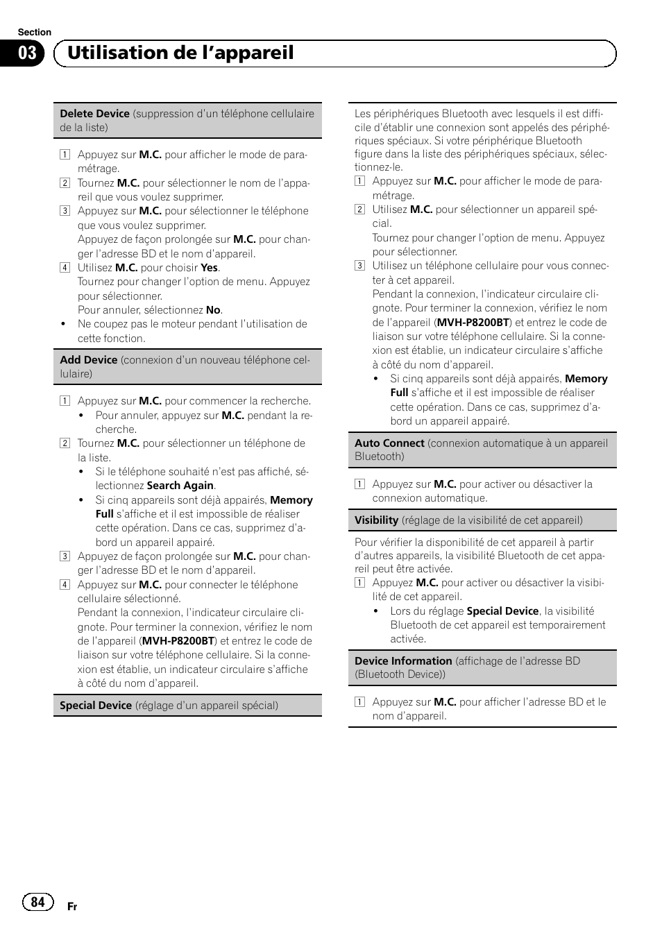 03 utilisation de l ’appareil | Pioneer MVH-P8200BT User Manual | Page 84 / 184