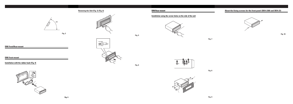 English, Installation, Din rear-mount | Din front/rear-mount, Din front-mount | Pioneer DEH-2300 User Manual | Page 4 / 6