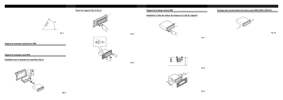 Installation, Français, Support de montage arrière din | Support de montage avant/arrière din, Support de montage avant din | Pioneer DEH-2300 User Manual | Page 5 / 6