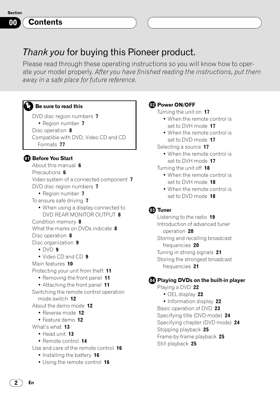 Pioneer Super Tuner III DVH-P7050 User Manual | Page 2 / 104