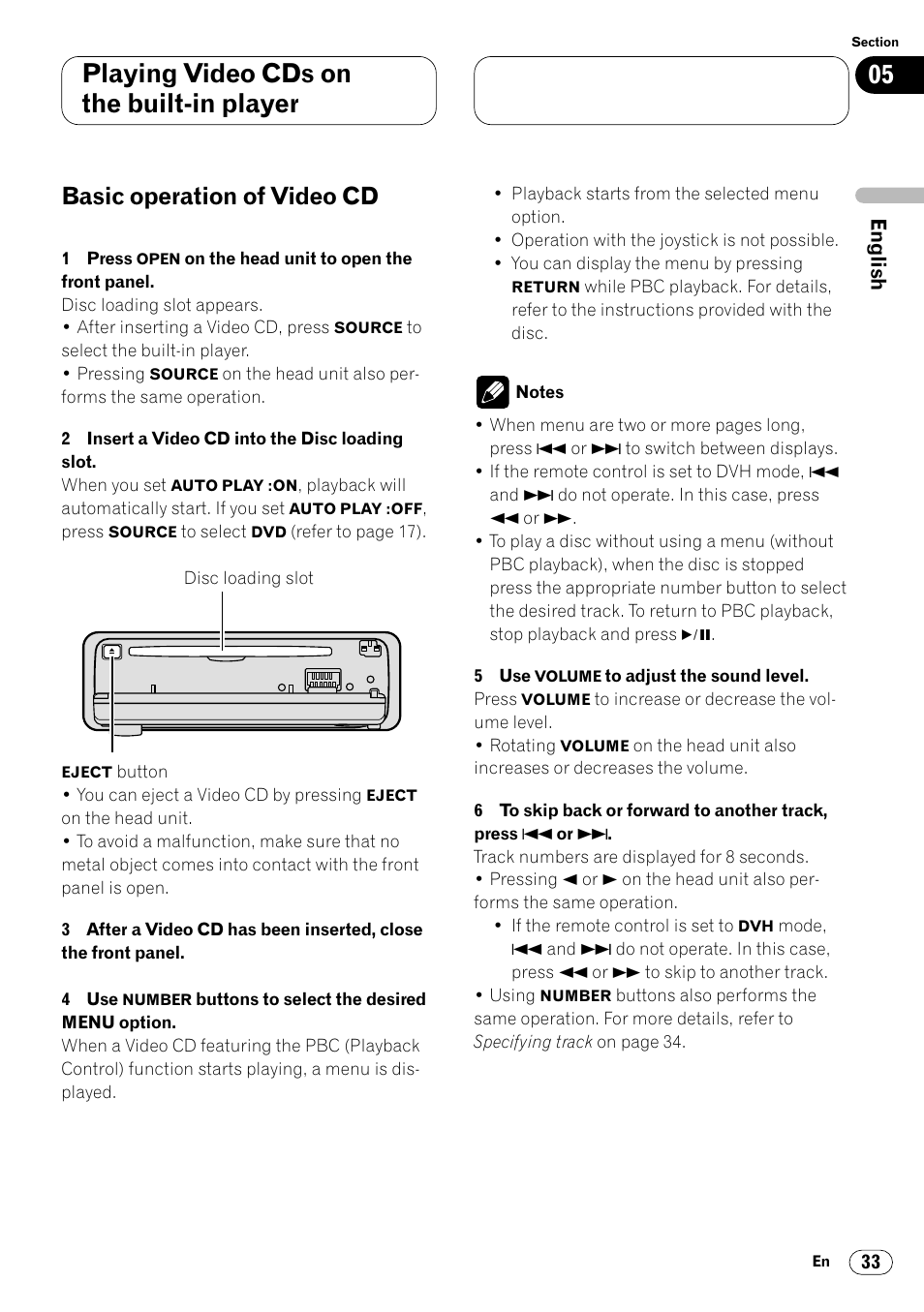 Basic operation of video cd 33, Playing video cds on the built-in player, Basic operation of video cd | Pioneer Super Tuner III DVH-P7050 User Manual | Page 33 / 104