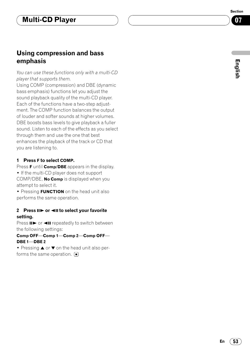 Using compression and bass emphasis 53, Multi-cd player, Using compression and bass emphasis | Pioneer Super Tuner III DVH-P7050 User Manual | Page 53 / 104
