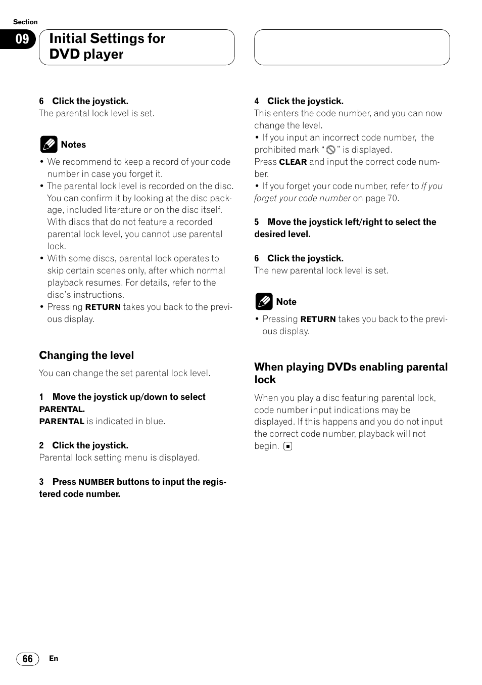 Lock 66, Initial settings for dvd player | Pioneer Super Tuner III DVH-P7050 User Manual | Page 66 / 104