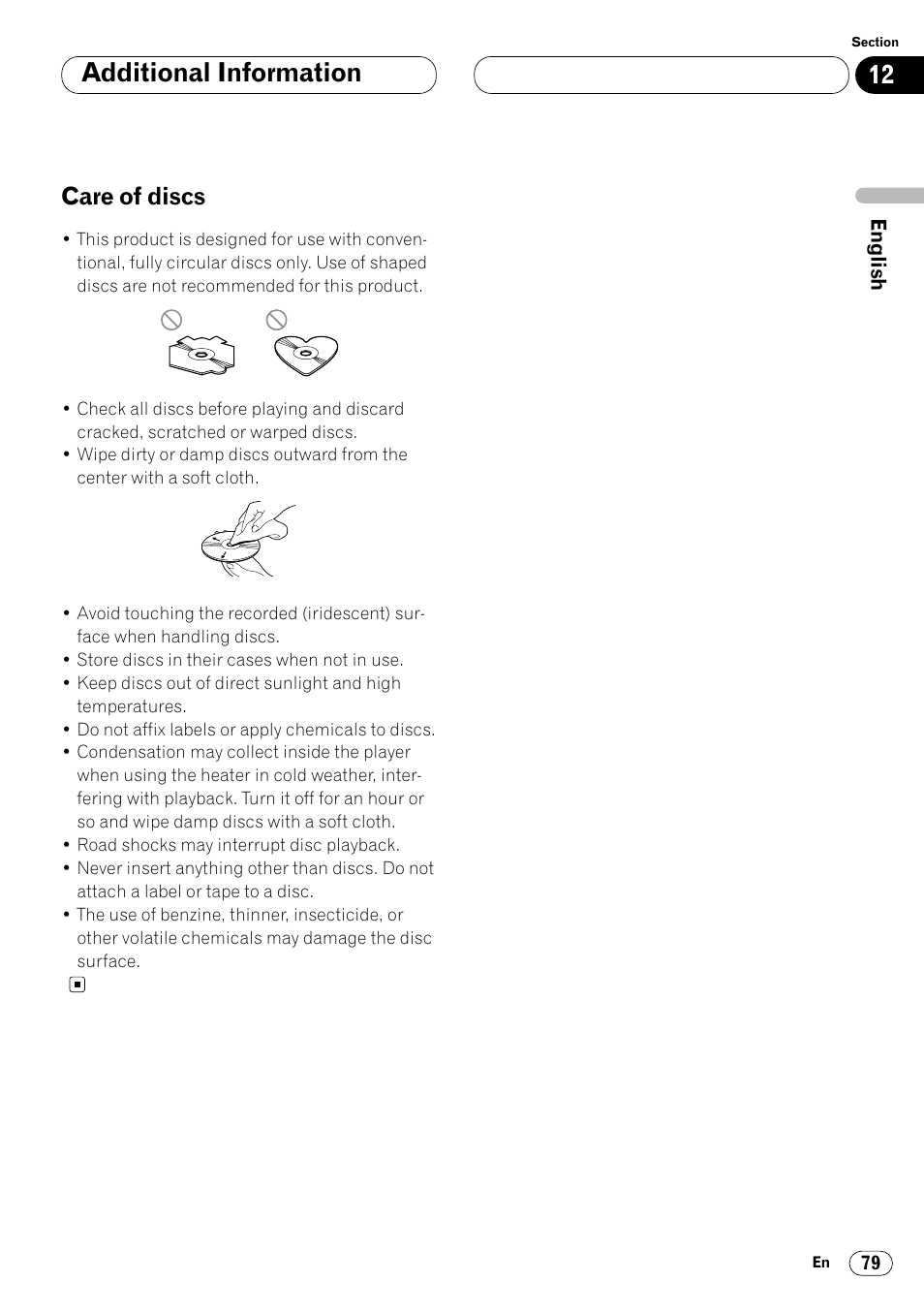 Care of discs 79, Additional information, Care of discs | Pioneer Super Tuner III DVH-P7050 User Manual | Page 79 / 104