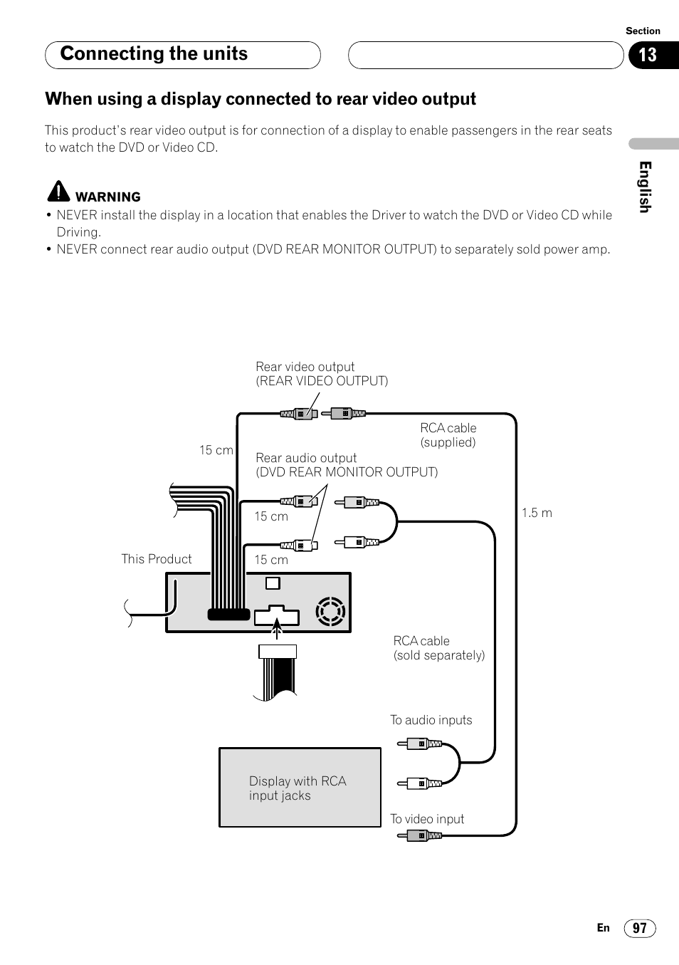 When using a display connected to rear, Video output 97, Connecting the units | Pioneer Super Tuner III DVH-P7050 User Manual | Page 97 / 104