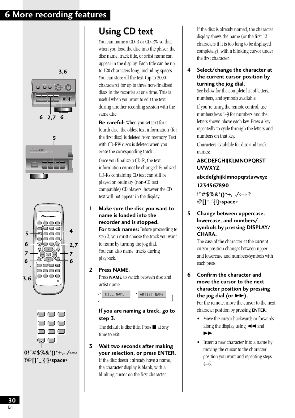 Using cd text, 6 more recording features, 0!