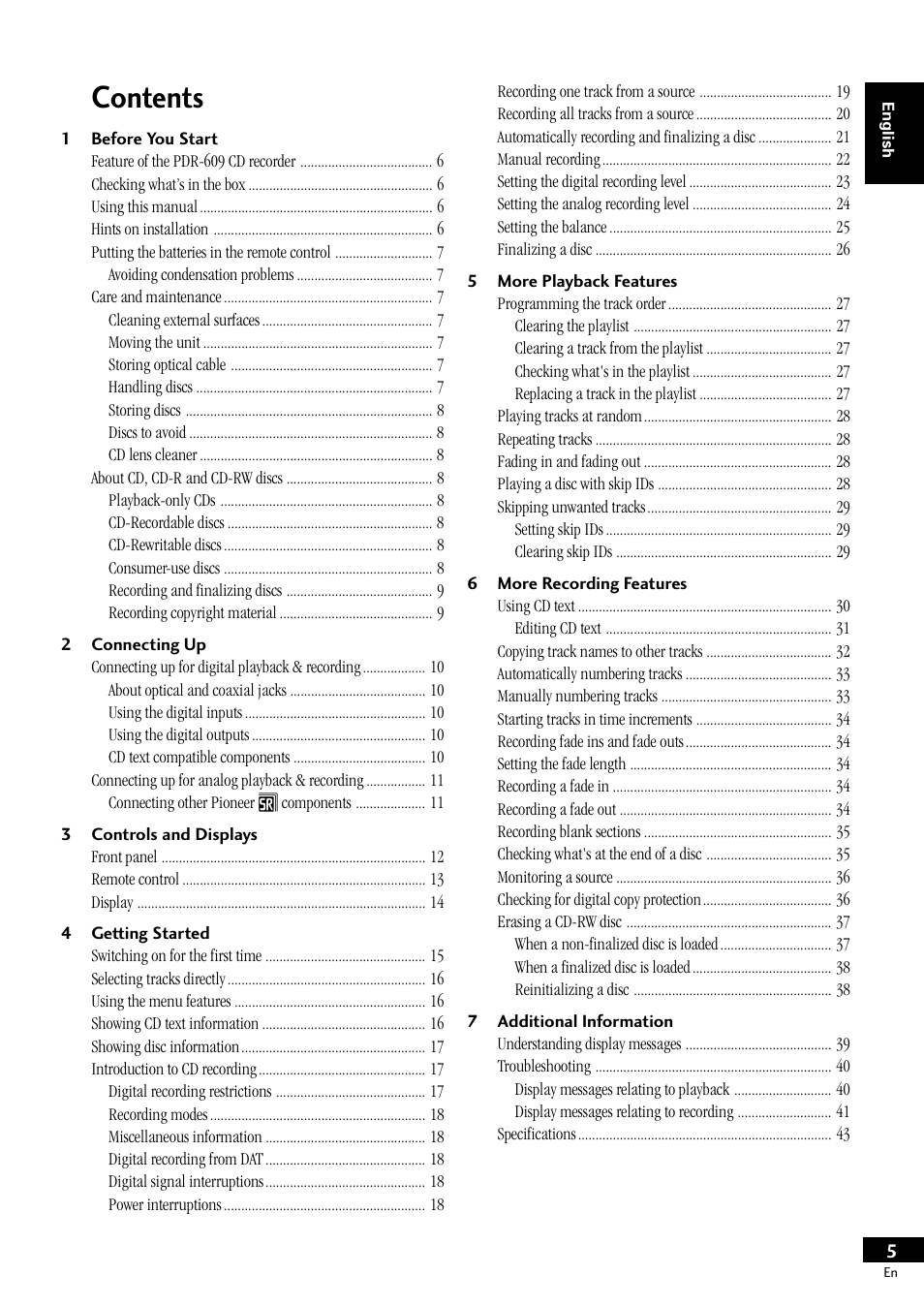 Pioneer PDR-609 User Manual | Page 5 / 44