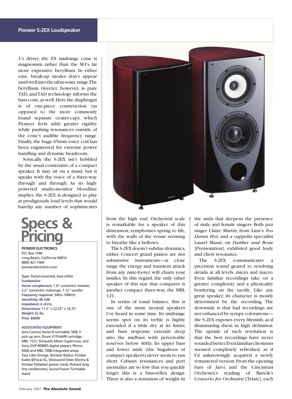 Specs & pricing | Pioneer S-2EX User Manual | Page 2 / 3