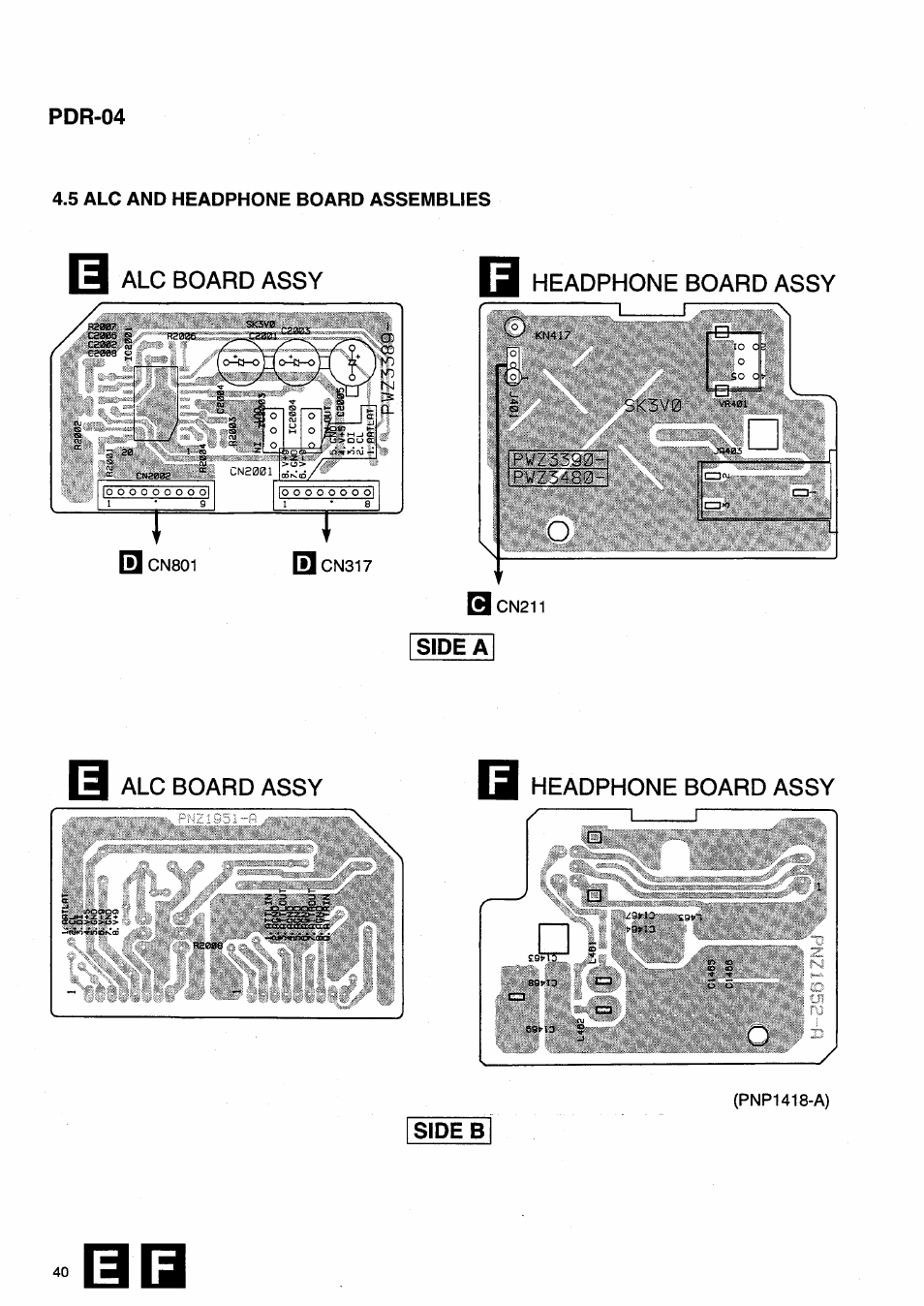 Alc board assy, Headphone board assy, Side a | Sideb | Pioneer PDR-04 User Manual | Page 40 / 102