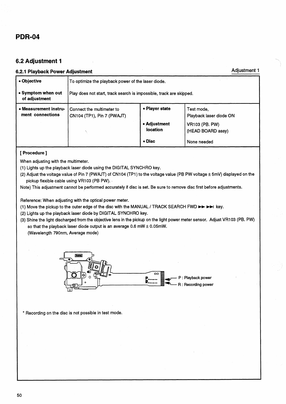 2 adjustment 1, 1 playback power adjustment, Pdr-04 | Pioneer PDR-04 User Manual | Page 50 / 102