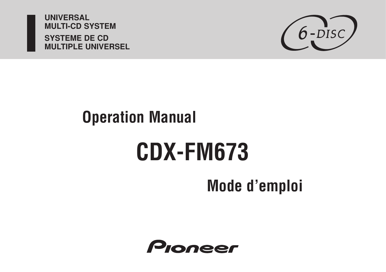 Pioneer CDX-FM673 User Manual | 27 pages