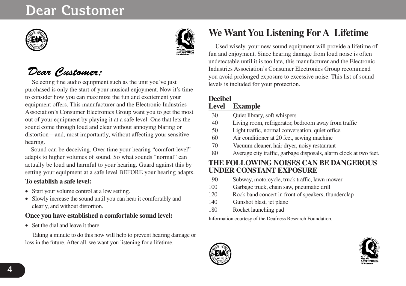 Dear customer, We want you listening for a lifetime | Pioneer CDX-FM673 User Manual | Page 4 / 27