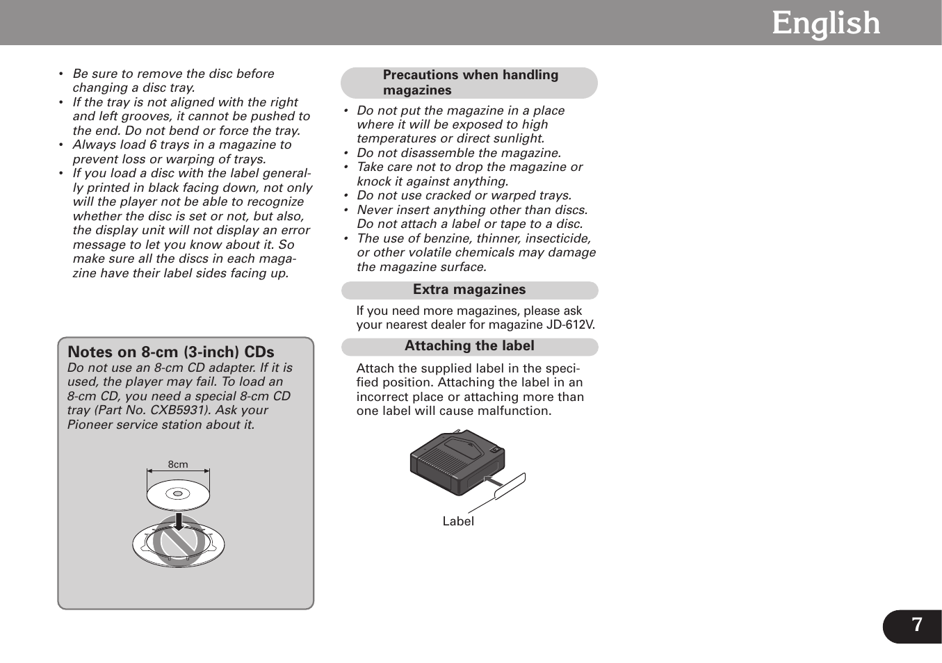 English | Pioneer CDX-FM673 User Manual | Page 7 / 27