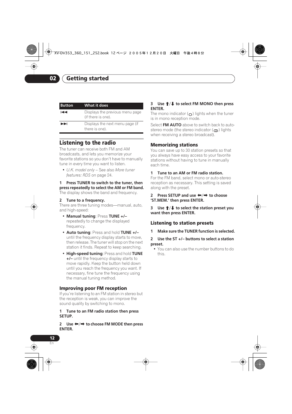 Getting started 02, Listening to the radio | Pioneer DCS-353 User Manual | Page 12 / 48