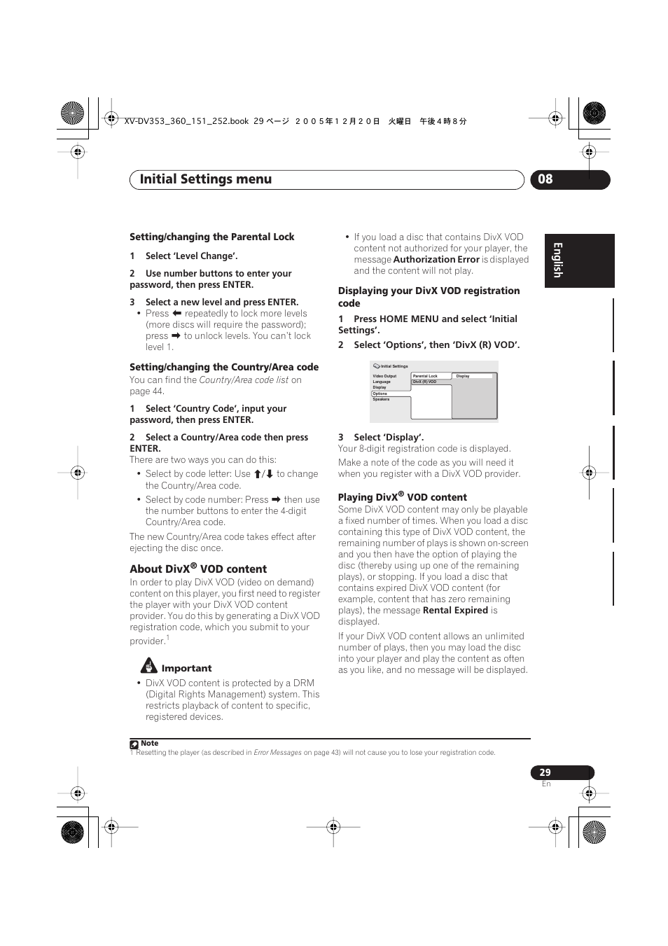 Initial settings menu 08 | Pioneer DCS-353 User Manual | Page 29 / 48