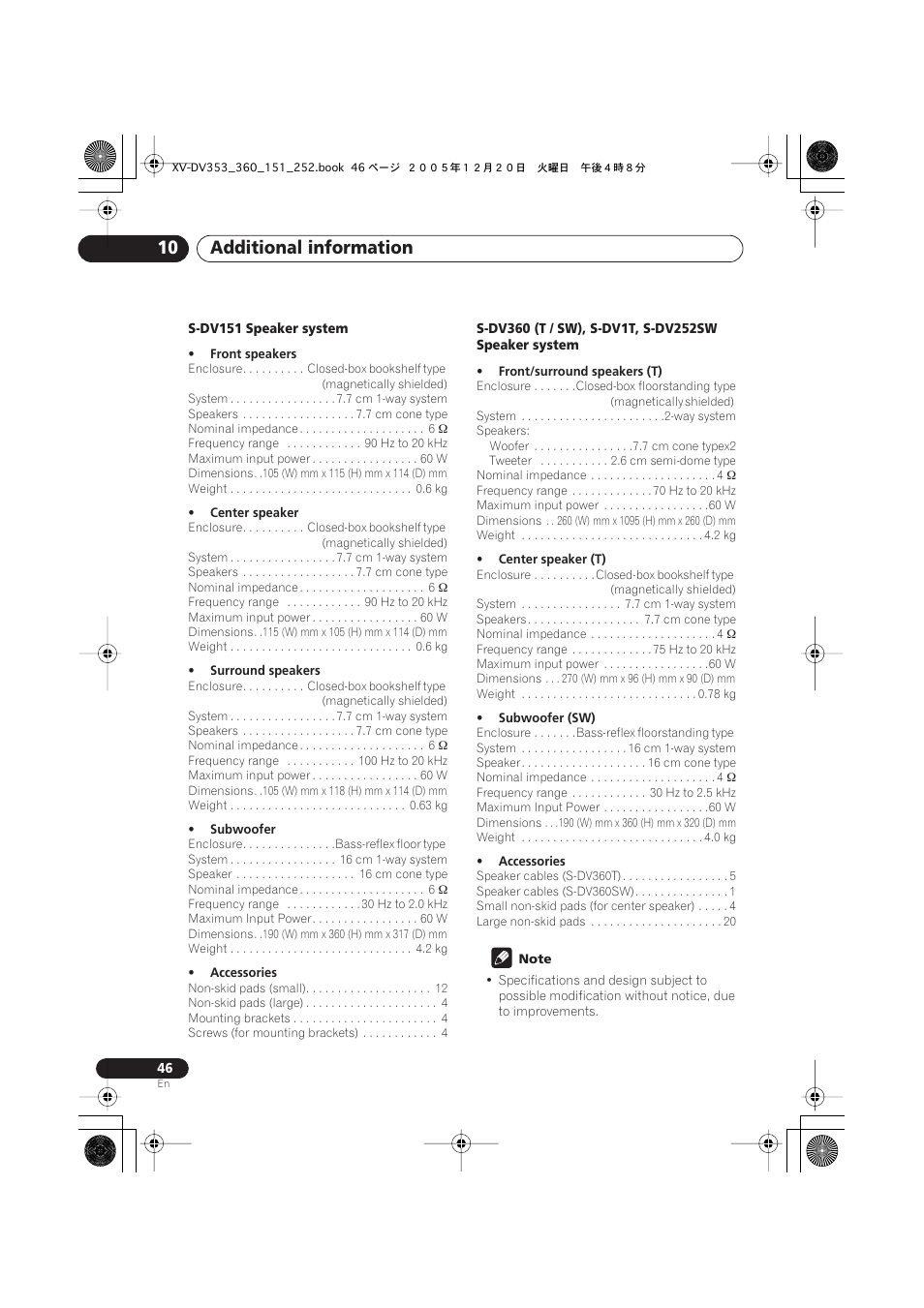 Additional information 10 | Pioneer DCS-353 User Manual | Page 46 / 48