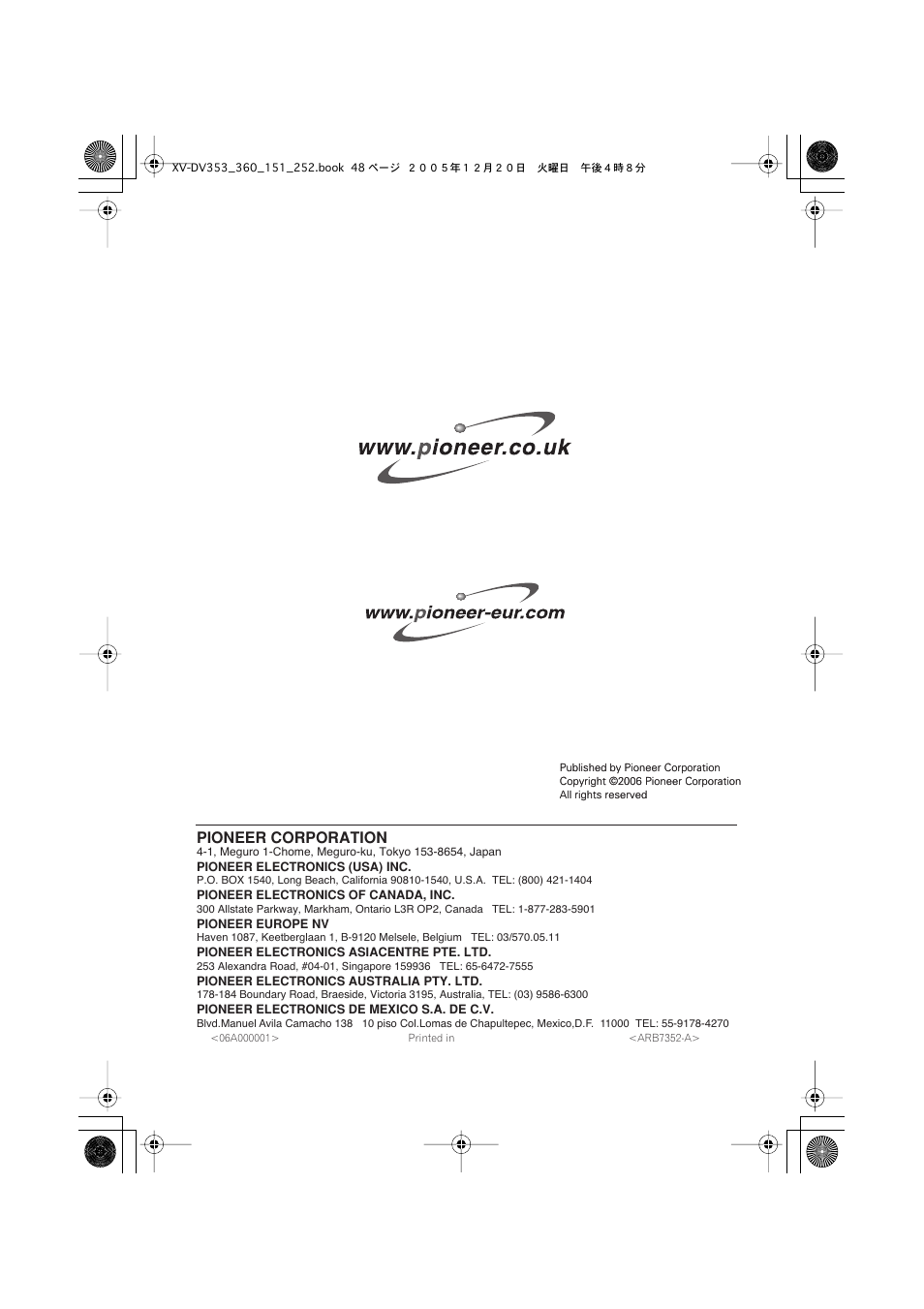Pioneer corporation | Pioneer DCS-353 User Manual | Page 48 / 48