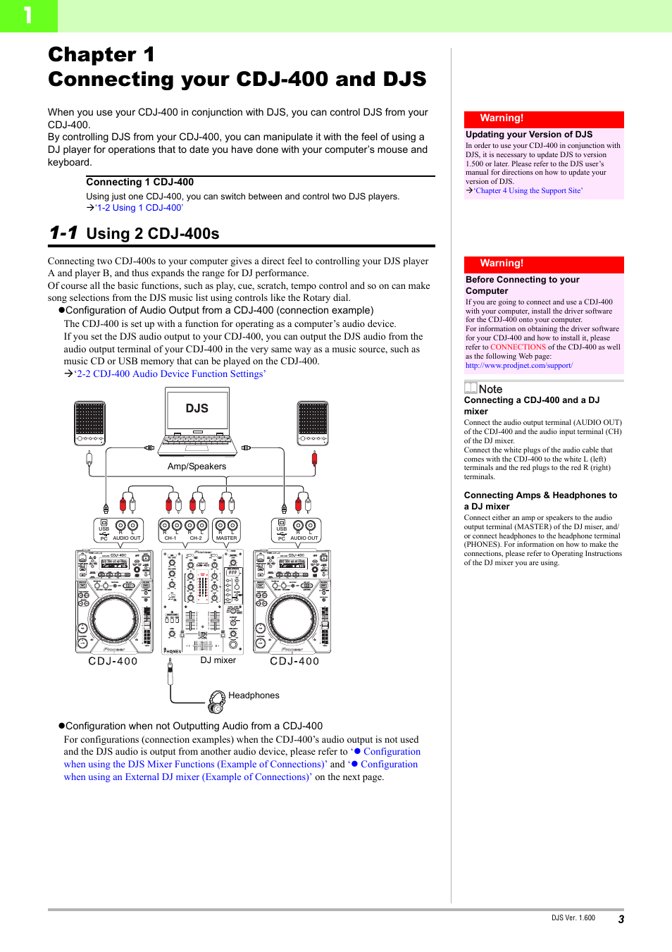 Chapter 1 connecting your cdj-400 and djs, 1 using 2 cdj-400s, Using 2 cdj-400s | Pioneer DJS CDJ-400 User Manual | Page 3 / 10
