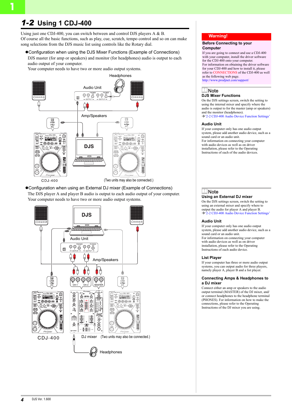 2 using 1 cdj-400, Using 1 cdj-400 | Pioneer DJS CDJ-400 User Manual | Page 4 / 10