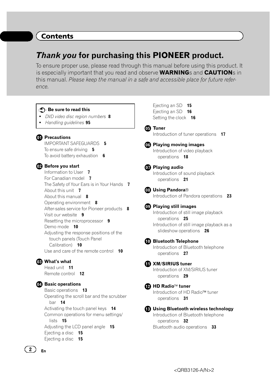 Pioneer AVH-P3300BT User Manual | Page 2 / 112