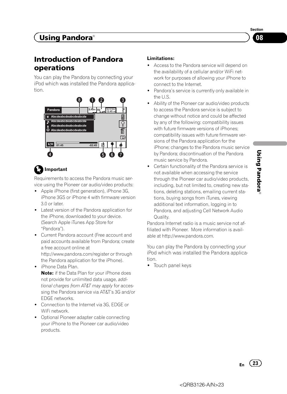 Using pandora, Introduction of pandora operations | Pioneer AVH-P3300BT User Manual | Page 23 / 112