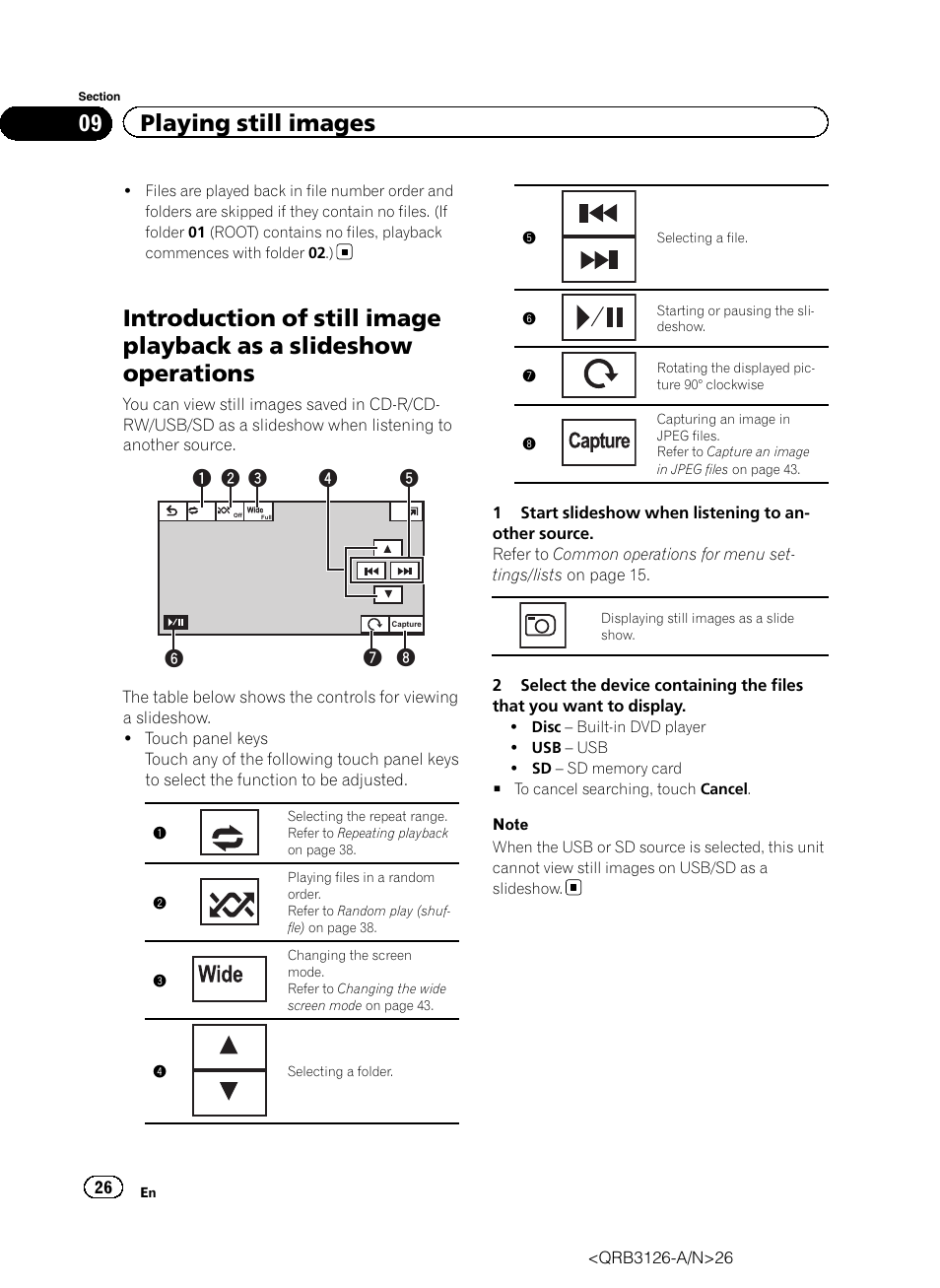 Introduction of still image playback as a, Slideshow operations, 09 playing still images | Pioneer AVH-P3300BT User Manual | Page 26 / 112