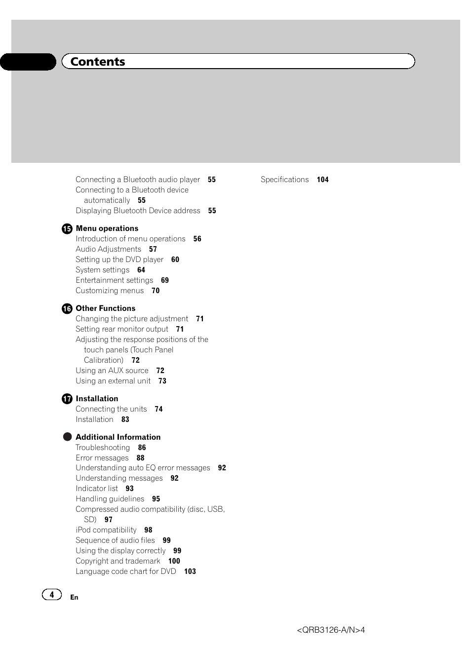 Pioneer AVH-P3300BT User Manual | Page 4 / 112