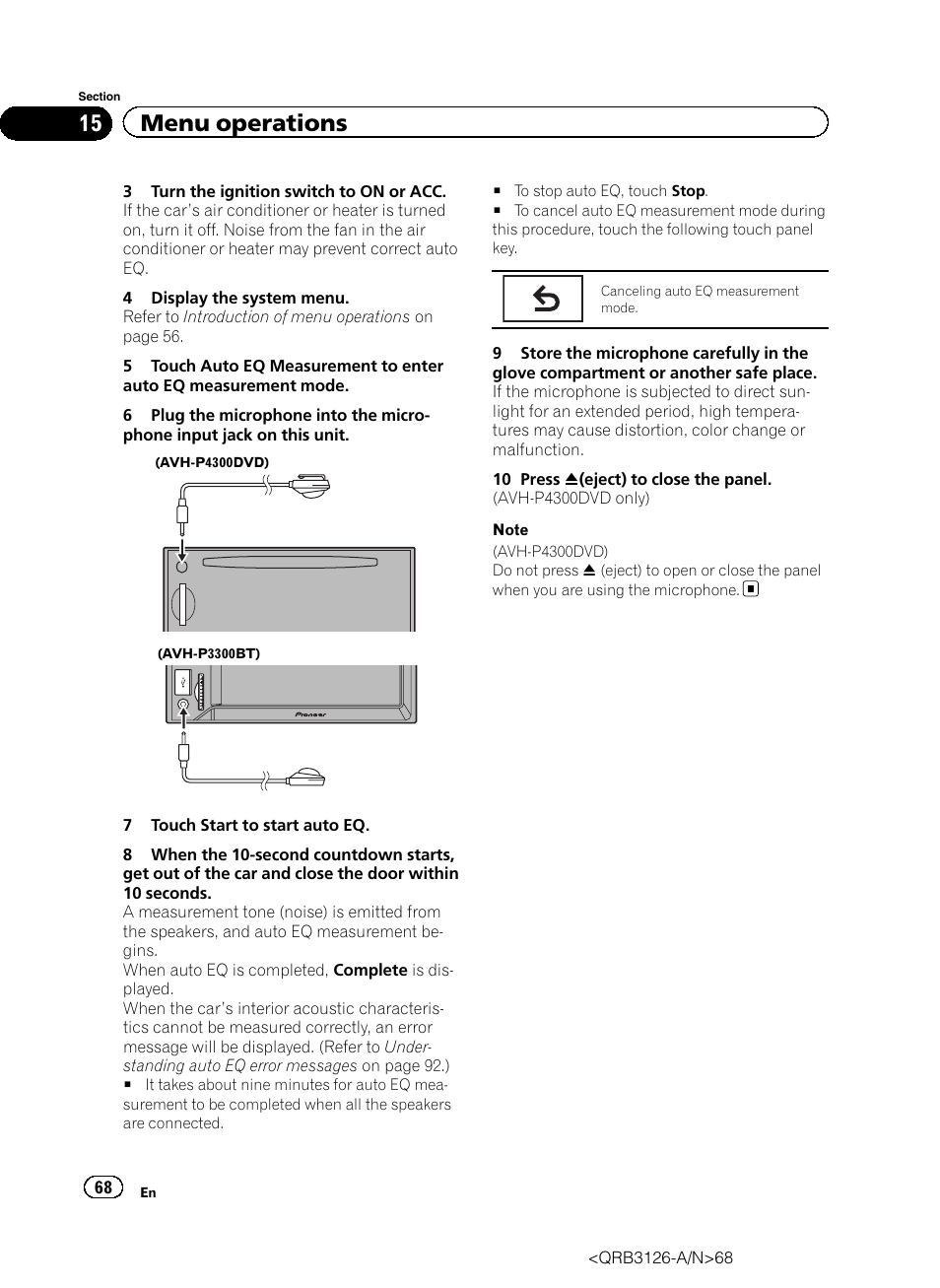 15 menu operations | Pioneer AVH-P3300BT User Manual | Page 68 / 112