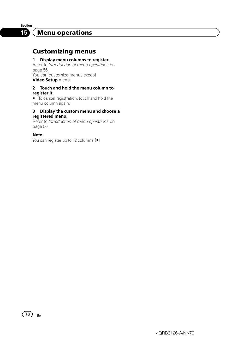 Customizing menus, 15 menu operations | Pioneer AVH-P3300BT User Manual | Page 70 / 112