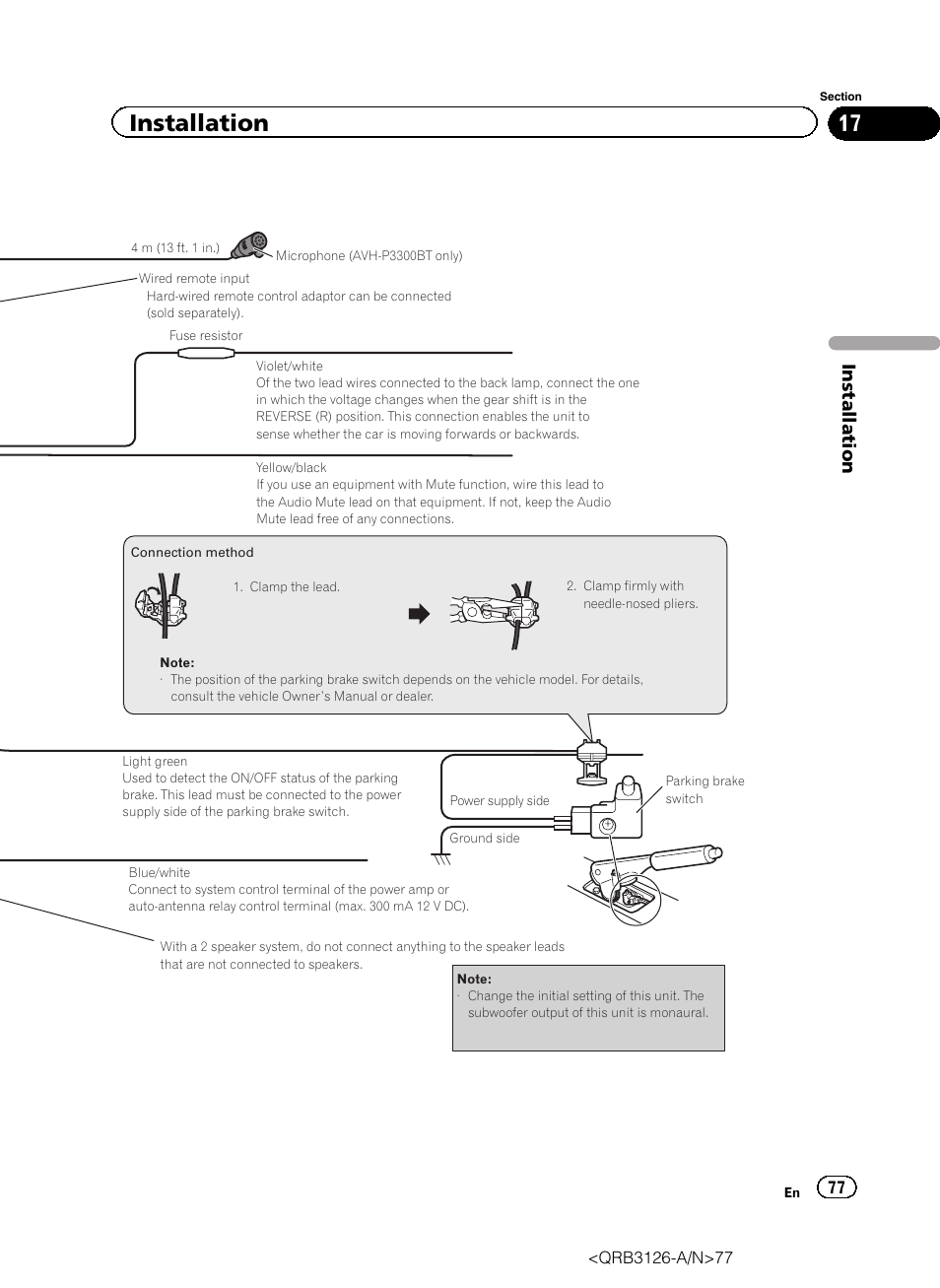 Installation | Pioneer AVH-P3300BT User Manual | Page 77 / 112