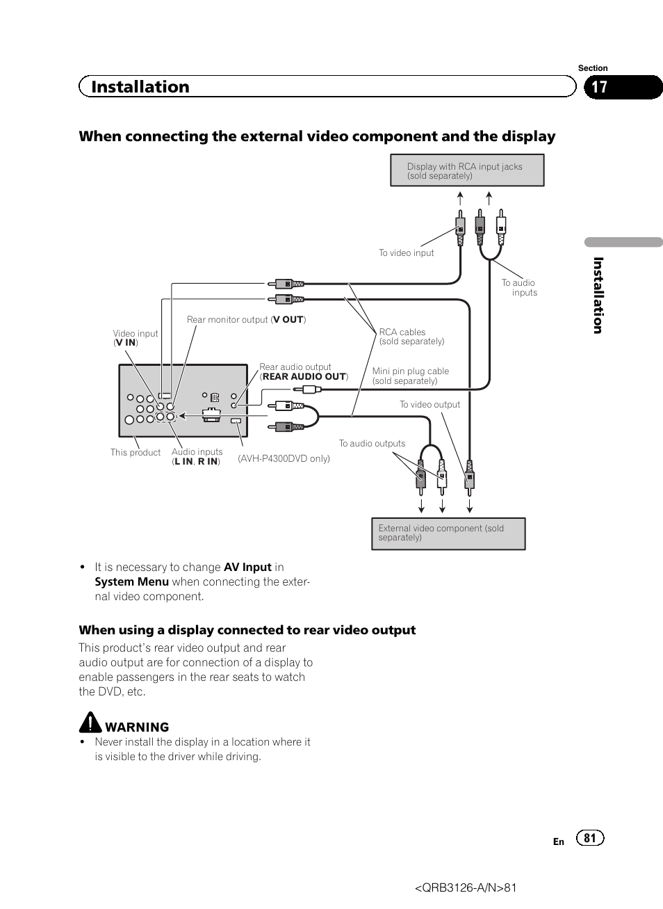 Installation | Pioneer AVH-P3300BT User Manual | Page 81 / 112