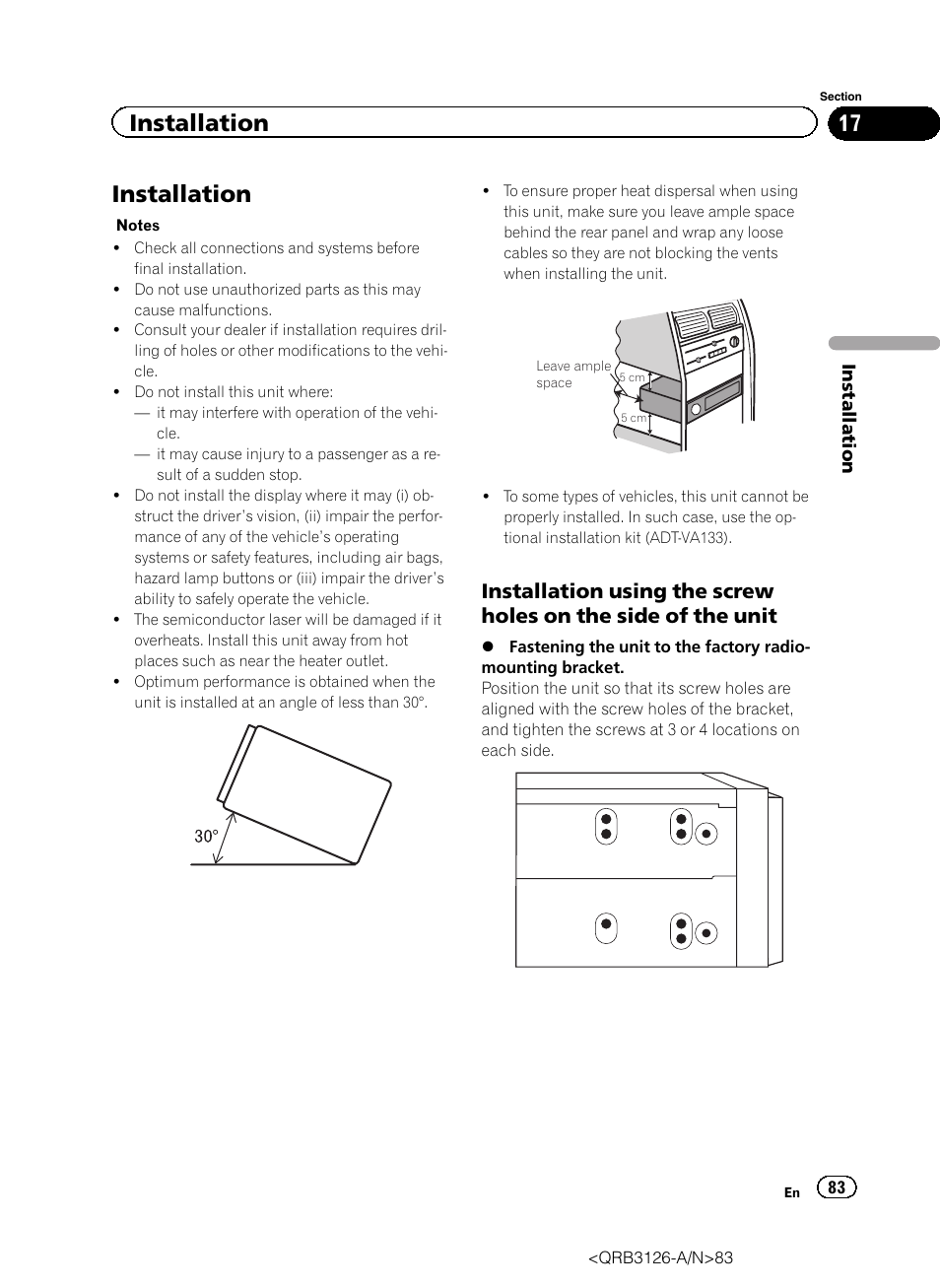 Installation | Pioneer AVH-P3300BT User Manual | Page 83 / 112